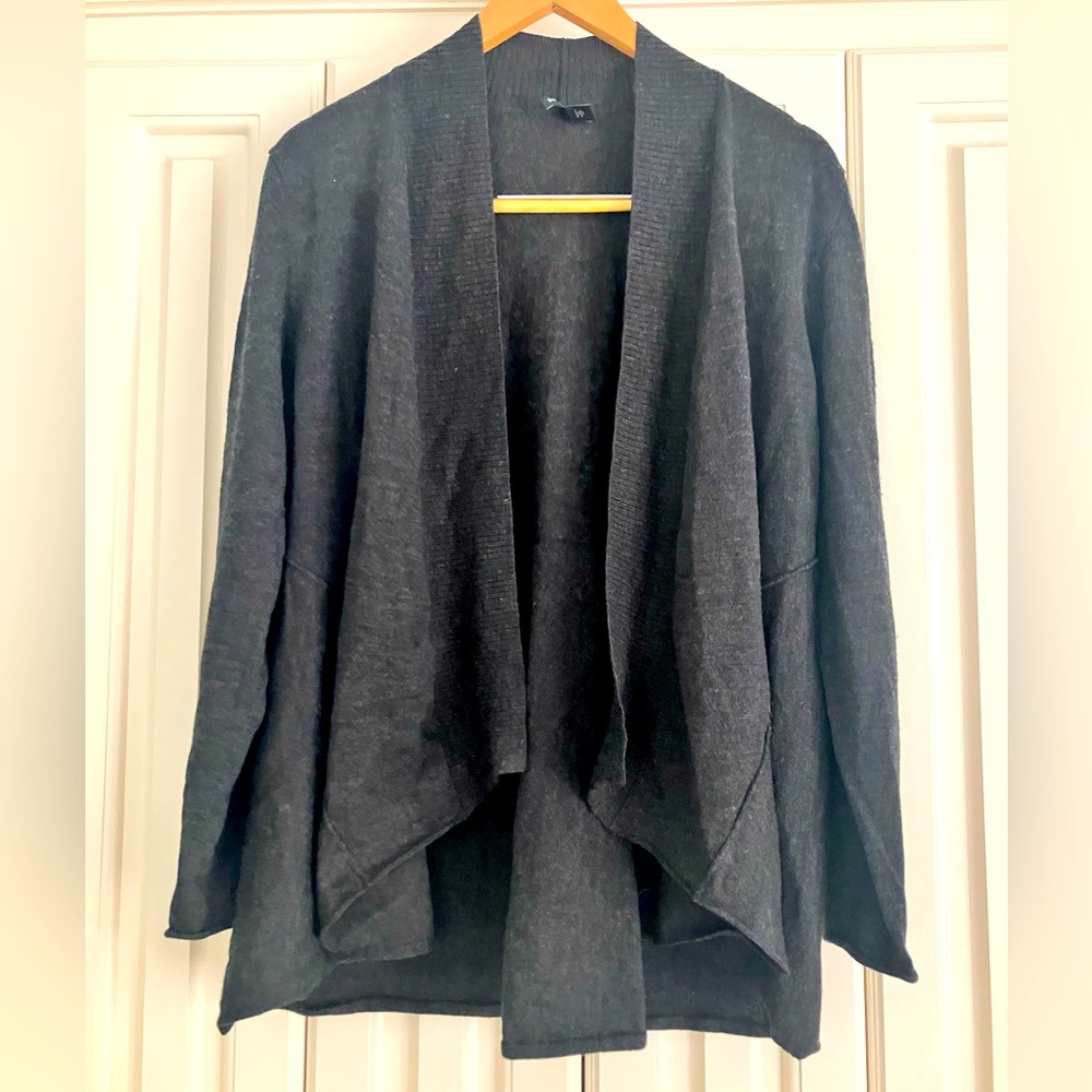 EILEEN FISHER Black Made Of Italian Yarn Knit Open Cardigan Sweater L Preppy